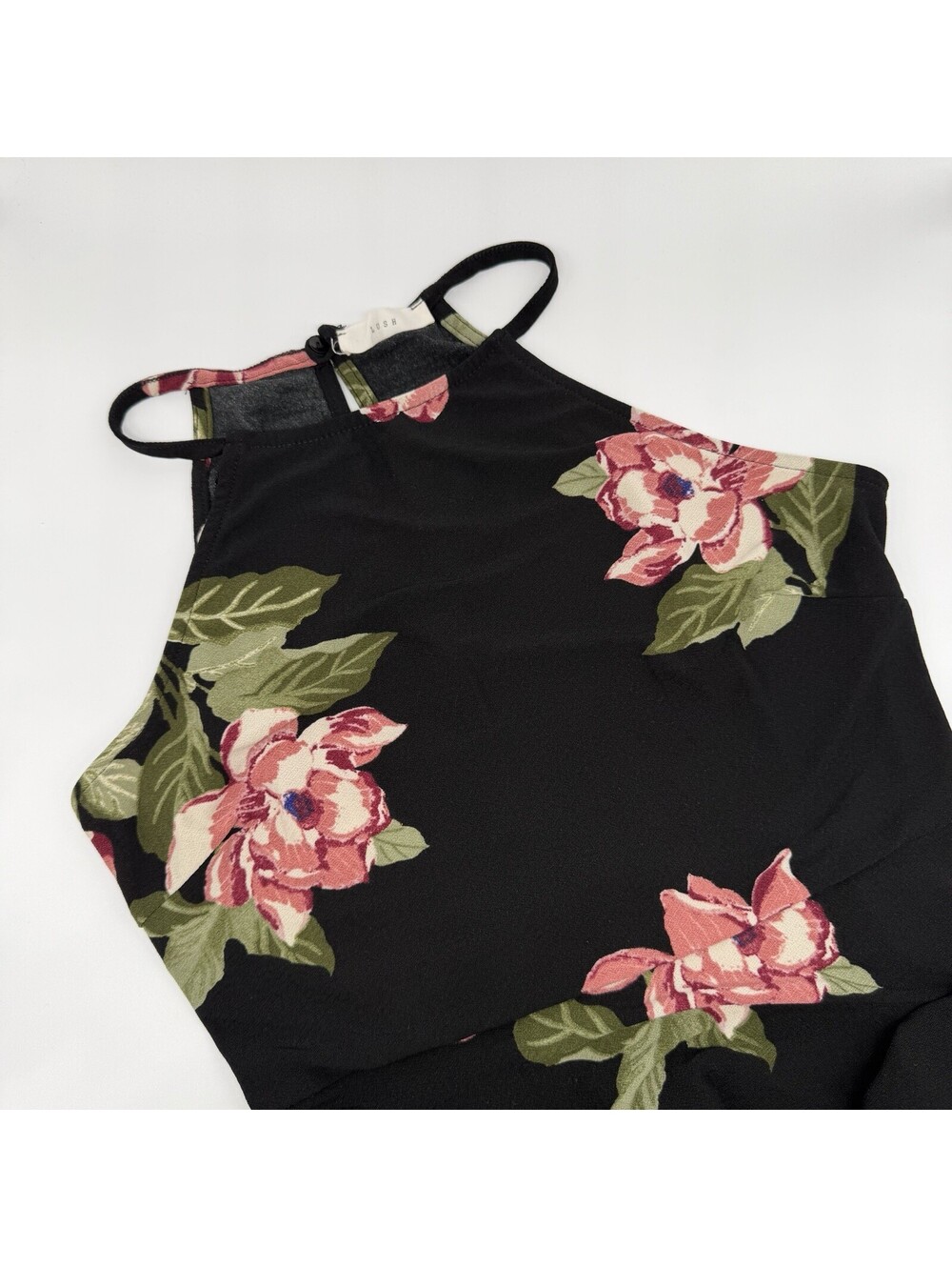 Lush Black Floral Halter A-Line Midi Dress M